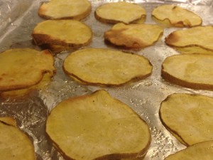 Sweet potato rounds after baking for 15 minutes