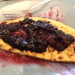 banana tapioca crepe and blackberry sauce